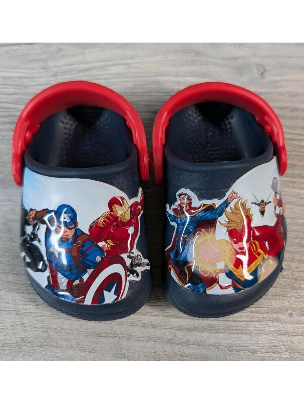 Crocs Kids 4C Marvel Avengers Clogs Red Blue Captain America Iron Man Shoe